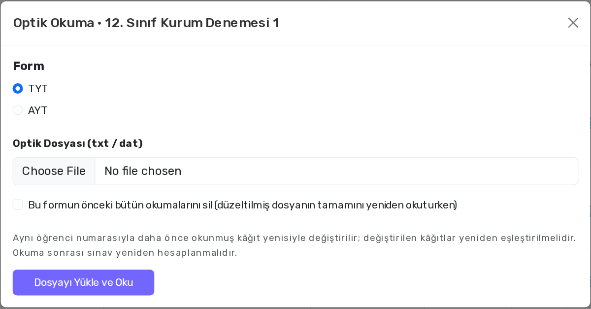 Optik Okuma penceresi
